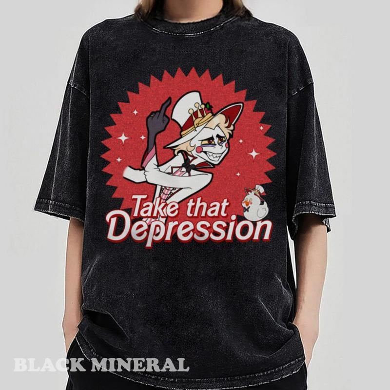 TAKE THAT DEPRESSION Shirt, Lucifer Morningstar Comfort Colors Shirt, Lucifer Hazbin Hotel Shirt, Lucifer Vivziepop Shirt Cartoon Sweatshirt