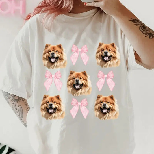 TAN CHOW CHOW and bows Shirt~ Unisex Apparel Relaxed Fit Printed In The USA Clothing Womenswear Casual Comfort Cotton Top Athletic Boho Chic