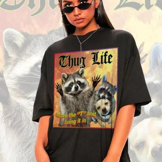 THUG LIFE Hug Life Meme Shirt -Raccoon Tanuki,Opossums Lover Shirt,Possums Shirt,Sad Opossums Meme,Eat Trash Possum Tee,Meme Tee,Meme Shirt