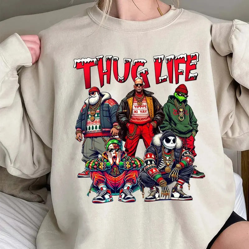 THUGLIFE Christmas Shirt, Christmas Movies Shirt, Xmas Graphic Tee Comfort Cotton Fabric Top Fit Hoodie