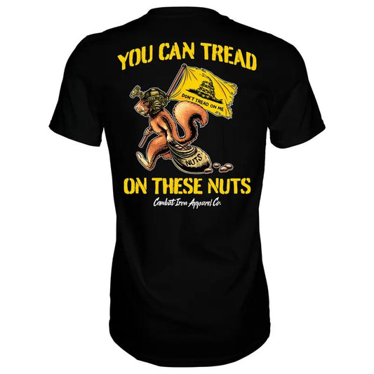TREAD ON THESE NUT'S PATRIOTIC MEN'S T-SHIRT, HUMOR SHIRTS, FUNNY TEE SHIRT