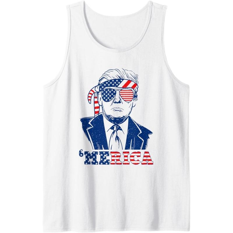 TRUMP Happy 4th Of July Trump American Flag Funny Tank Top made in usa