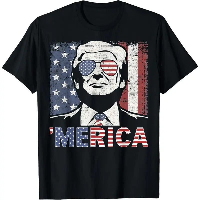 TRUMP Happy 4th Of July Trump American Flag T-Shirt made in usa