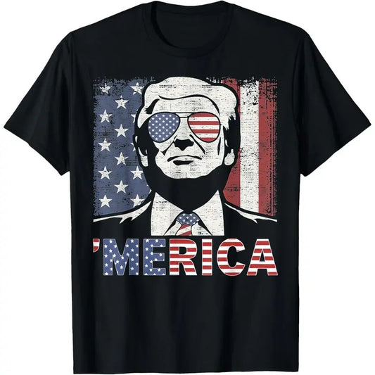 TRUMP Happy 4th Of July Trump American Flag T-Shirt made in usa