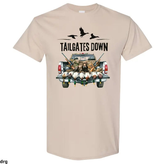 Tailgates Down Hunting T-Shirt, Premium Outdoor Apparel for Duck Hunters and Dog Lovers, Comfortable and Stylish Tee with Hunting-Themed Design