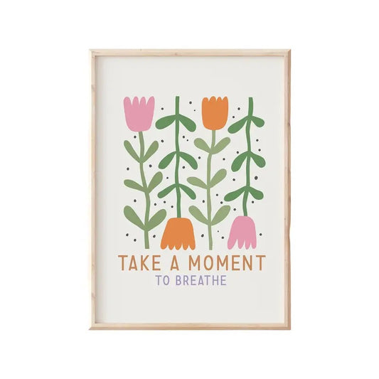Take A Moment To Breathe Print, Self Love Print, Inspirational Print, Retro Boho Floral, Gifts For Sister Friends Wall Decor, Poster Prints No Frame, Dorm Room Decor, Abstract Wall Art, Gifts For Birthday