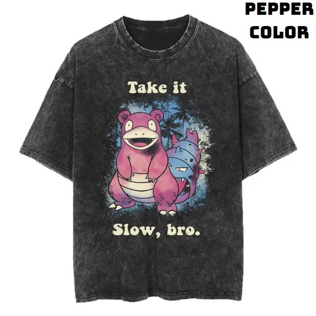 Take It Slow, Bro Vintage Tee,  Slowbro Shirt, Pokemon Shirt, Anime Manga Shirt, Halloween Shirt, Vintage Graphic Tee, Unisex T-Shirt, Gift For Fan Pokemon, Crewneck Short Sleeve Shirt Top Menswear Streetwear
