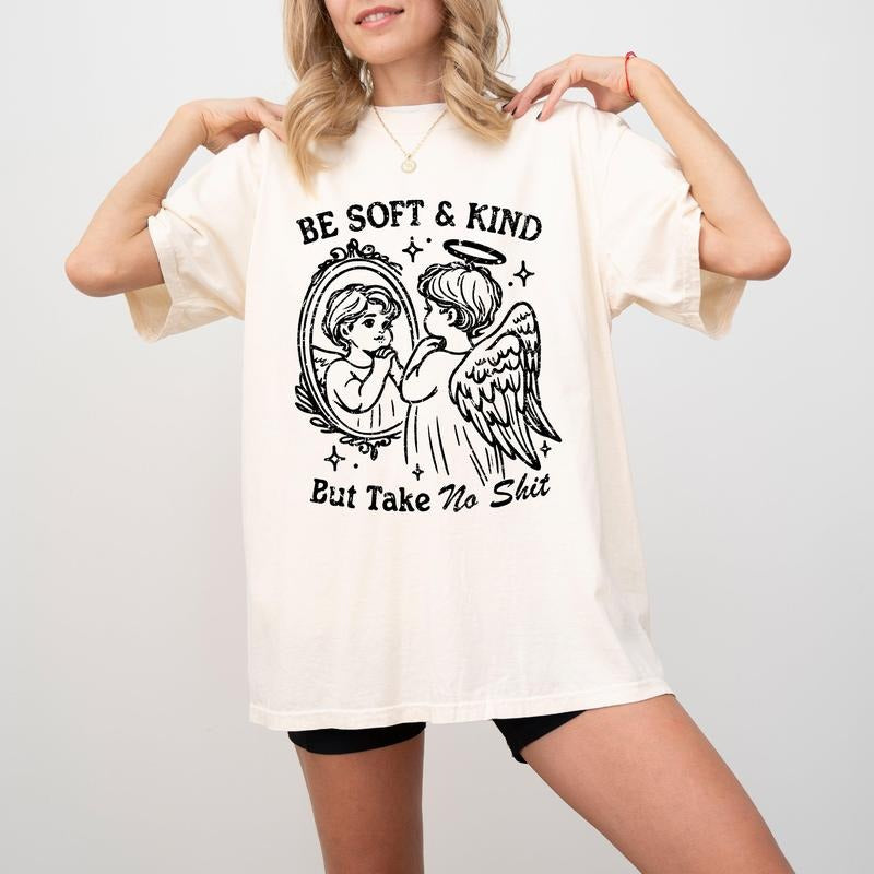 Take No Shit, Angel, Funny, Aesthetic, Meme, Be Kind, Tshirt, Women's Comfort Color Tee, Tshirt