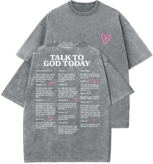 Talk To God Today Unisex Washed T-Shirt, Christian t shirts, Vintage 90s Graphic Tee, Gift Top Womenswear Cotton Mineral Color