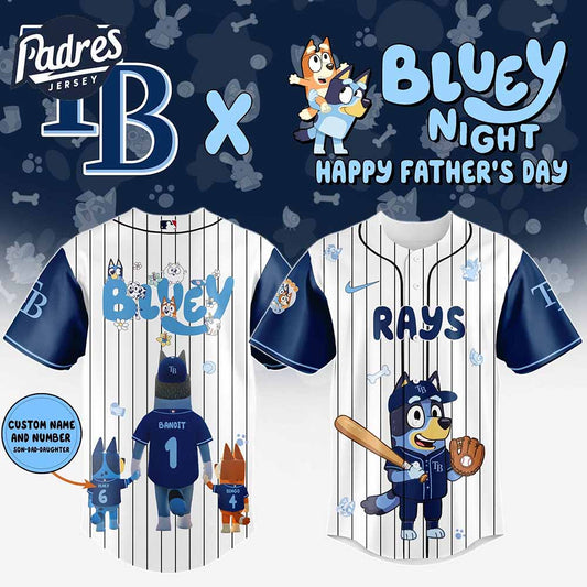 Tampa Bay Rays MLB x Bluey Happy Fathers Day Custom Baseball Jersey - Padres Jersey Oasis: Elevate Your Baseball Style Game