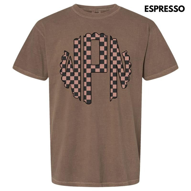 Tan Checker Monogram Comfort Colors T-Shirt 'NLB'