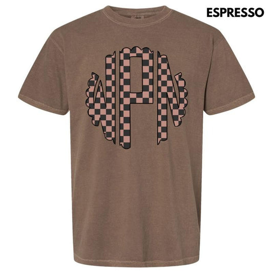 Tan Checker Monogram Comfort Colors T-Shirt 'NLB'