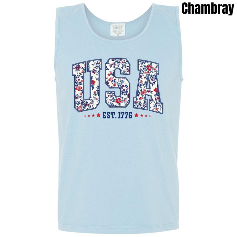 Tank Top - All American Floral USA Comfort Colors Tank Top 'NLB'