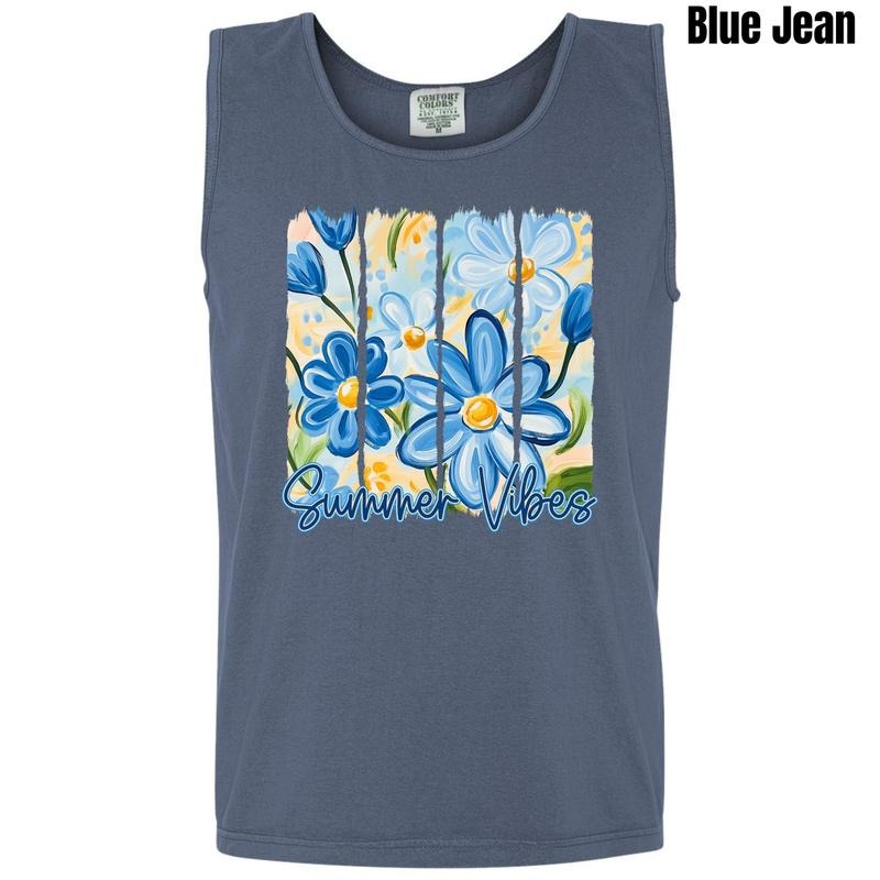 Tank Top - Blue Flower Summer Vibes Comfort Colors Tank Top 'NLB'