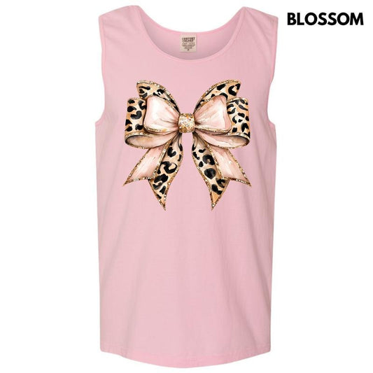 Tank Top - Cheetah Faux Glitter Bow Comfort Colors Tank Top 'NLB'