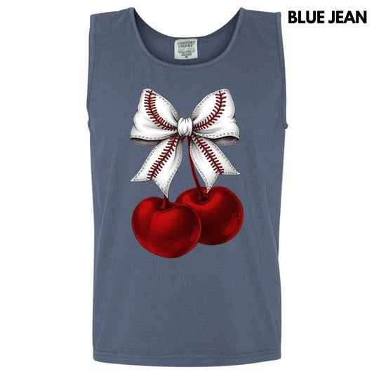 Tank Top - Cherries Baseball Bow Comfort Colors Tank Top