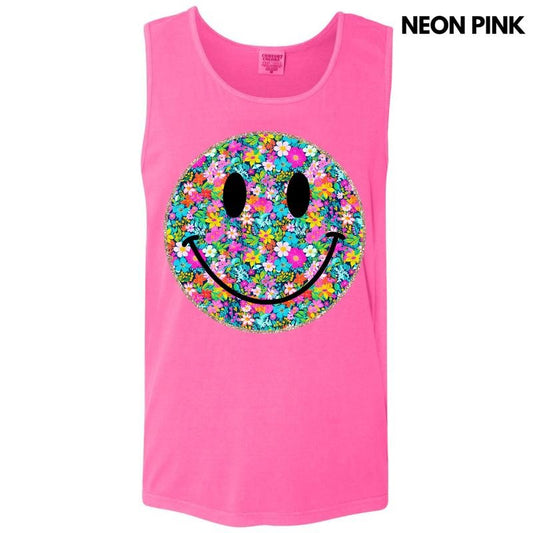 Tank Top - Ditzy Floral Happy Face Comfort Colors Tank Top 'NLB'