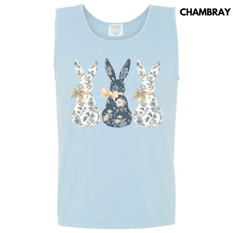Tank Top - Fancy Floral Bunny Trio Comfort Colors Tank Top 'NLB'