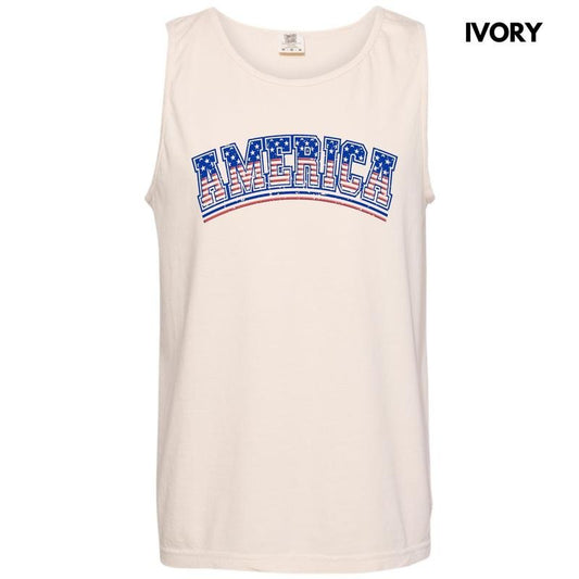 Tank Top - Flag America Puff Comfort Colors Tank Top