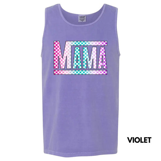 Tank Top - Multi-Color Checkered Mama Comfort Colors Tank Top