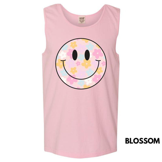 Tank Top - Pastel Flowers Happy Face Comfort Colors Tank Top 'NLB'