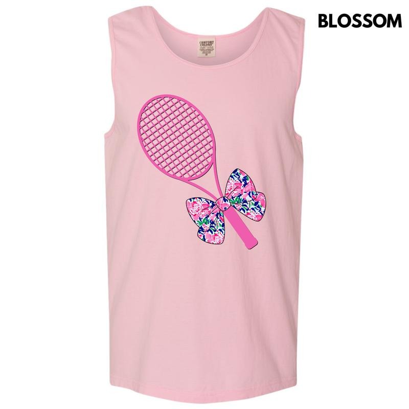 Tank Top - Pink Tennis Racket Comfort Colors Tank Top 'NLB'