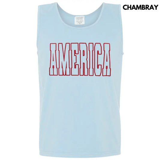 Tank Top - Red America Puff Comfort Colors Tank Top