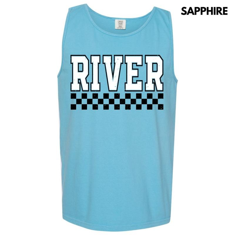 Tank Top - River Varsity Checkered Comfort Colors Tank Top 'NLB'