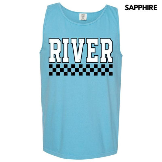Tank Top - River Varsity Checkered Comfort Colors Tank Top 'NLB'