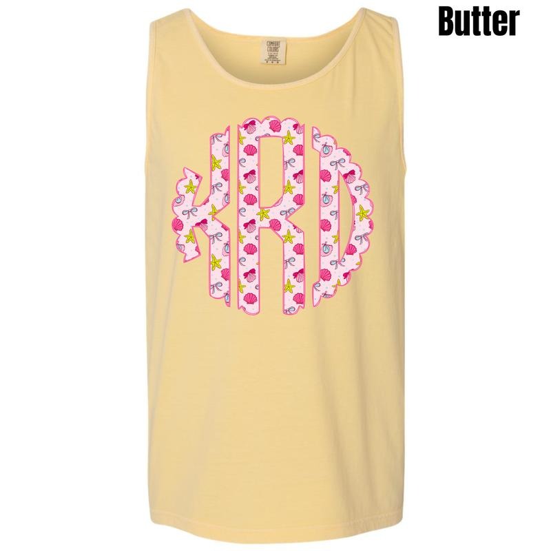 Tank Top - Shells & Bows Monogram Comfort Colors Tank Top 'NLB'