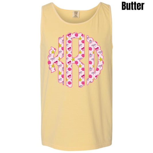Tank Top - Shells & Bows Monogram Comfort Colors Tank Top 'NLB'