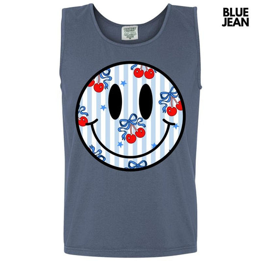 Tank Top - Stripe Cherry Happy Face Comfort Colors Tank Top 'NLB'