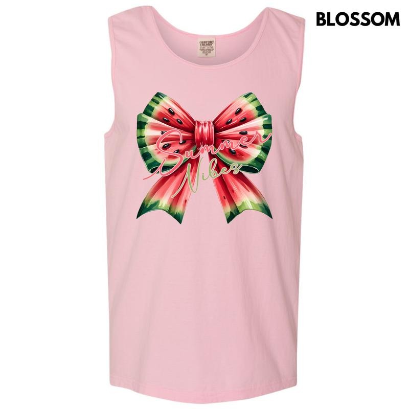 Tank Top - Summer Watermelon Bow Comfort Colors Tank Top 'NLB'