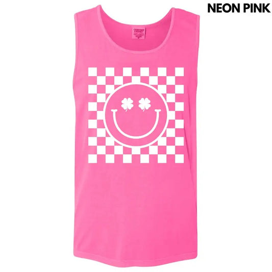 Tank Top - White Shamrock Checker Happy Face Comfort Colors Tank Top 'NLB'