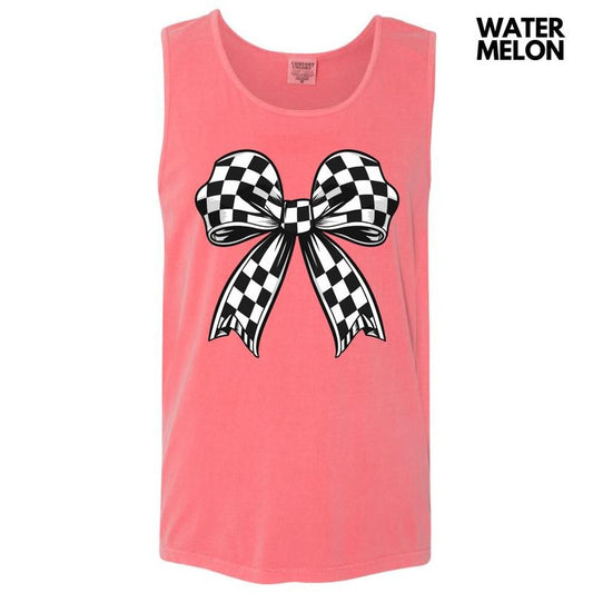 Tank Top -Black Checkered Bow Comfort Colors Tank Top 'NLB'