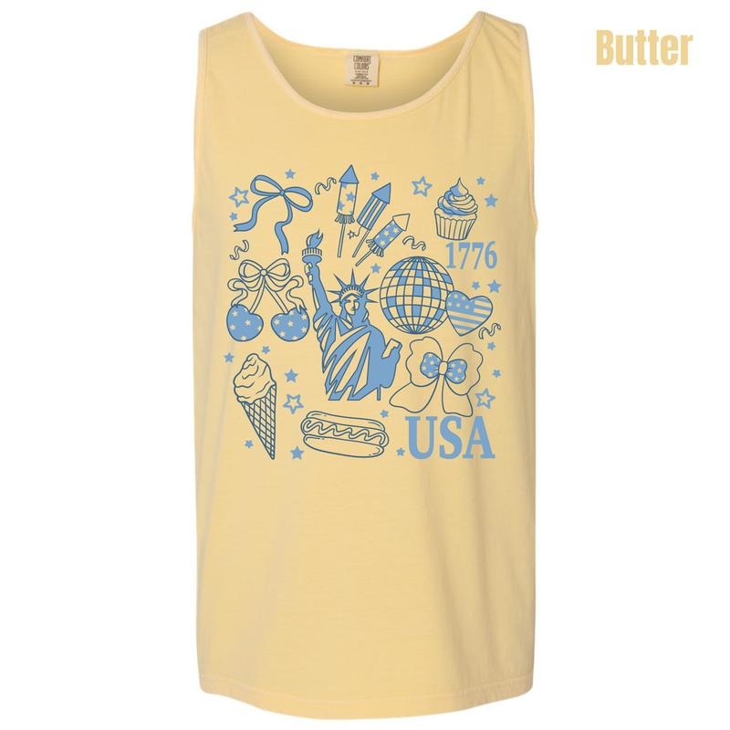 Tank Top -Blue USA Collage Comfort Colors Tank Top 'NLB'