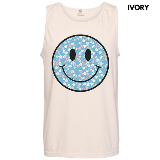 Tank Top -Peachy Blooms Happy Face Comfort Colors Tank Top 'NLB'