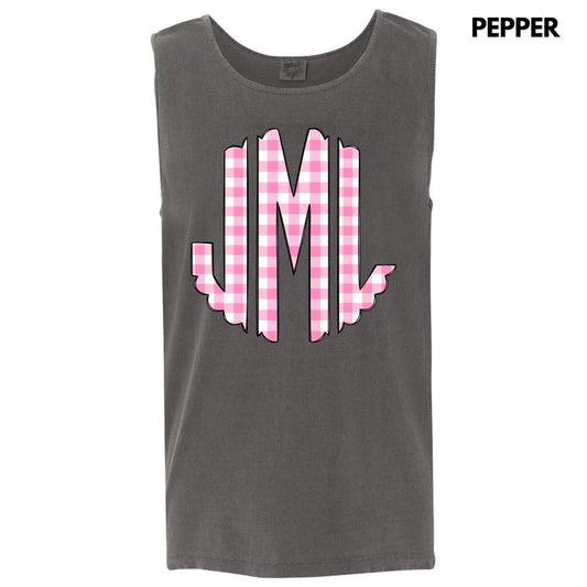 Tank Top -Pink Gingham Monogram Comfort Colors Tank Top 'NLB'