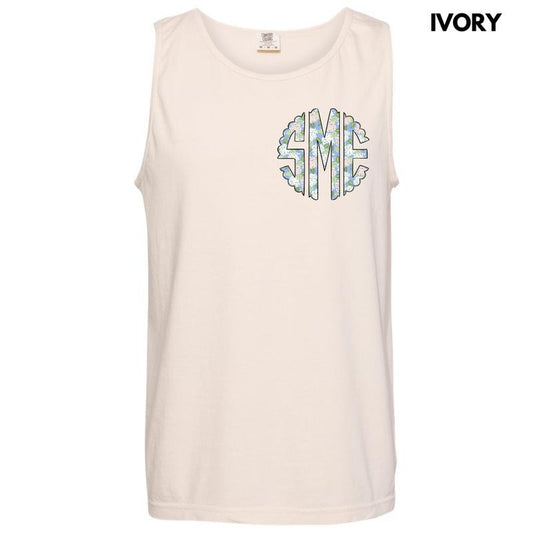 Tank Top -Pocket Size - Proper Floral Monogram Comfort Colors Tank Top 'NLB'