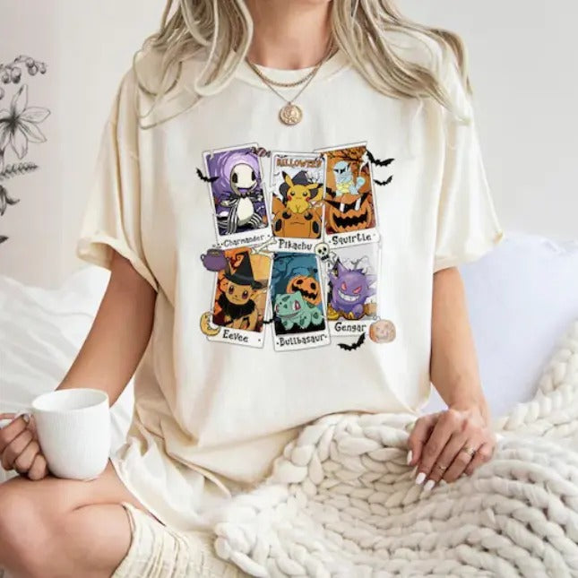 Tarot Card Halloween Shirt, Cartoon Anime Shirt, Pikachu Shirt, Eevee , Bulbasaur, Charmander, Squirtle, Gengar, Pokemon Tee, Unisex T-Shirt, Gift For Men Women