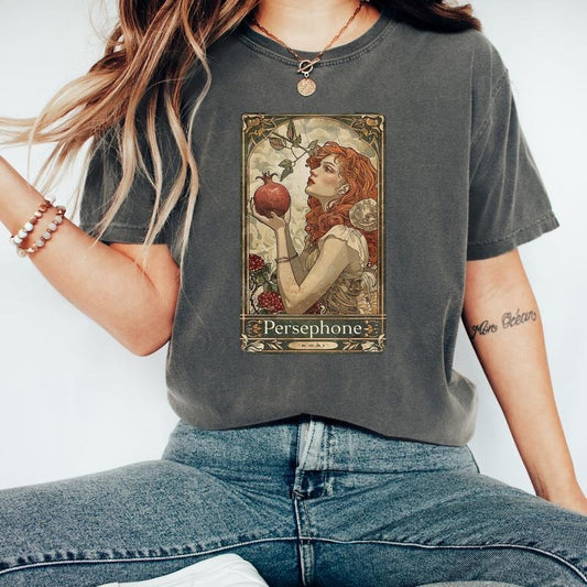 Tarot Card Of Persephone And Pomegranate Shirt, Greek Mythology Goddess Gift Tee For Her, Vintage Comfort Colors Present T-Shirt For Women