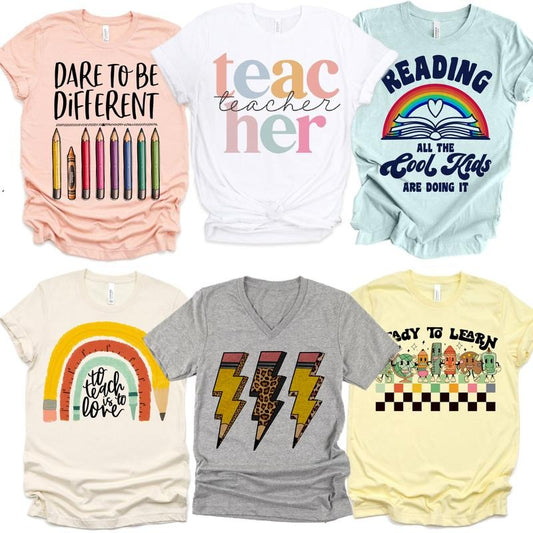 Teacher T-Shirts Dare to be Different Teacher School Tees Teacher Gift Tshirts Ready To Learn Teacher T-Shirts Womens Sublimation Tees Casual Retro Top Womenswear