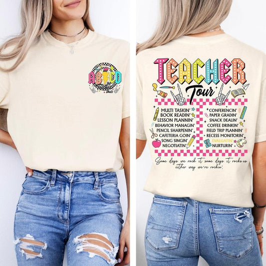 Teacher Tour, Back to School, Retro, Front and Back, First Day of School, Cute, Teacher Appreciation, Coquette, Comfort Colors T-Shirt