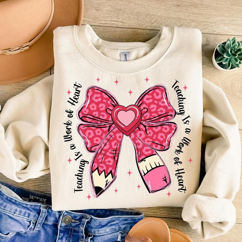 Teacher Valentine Coquette Bow Pencil Sweatshirt, Glitter Valentine Teacher Heart Sweatshirt, Retro Teacher Gift, Valentines Coquette Sweatshirt, XOXO Sweatshirt