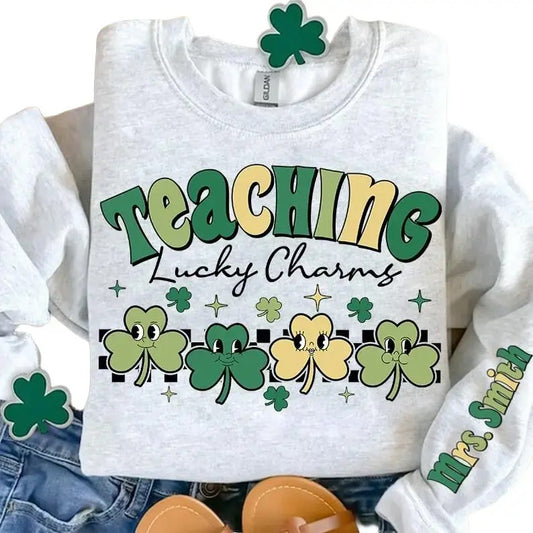 Teaching Lucky Charms Sweatshirt, Teacher St.Patrick's, Lucky Tee, Teacher Lucky Shirt, St Patrick's Day Sweatshirt, Gift For Men Women, Gifts Ideas For St Patrick's Day Sweater, Long Sleeve Tee Crewneck Classic Menswear