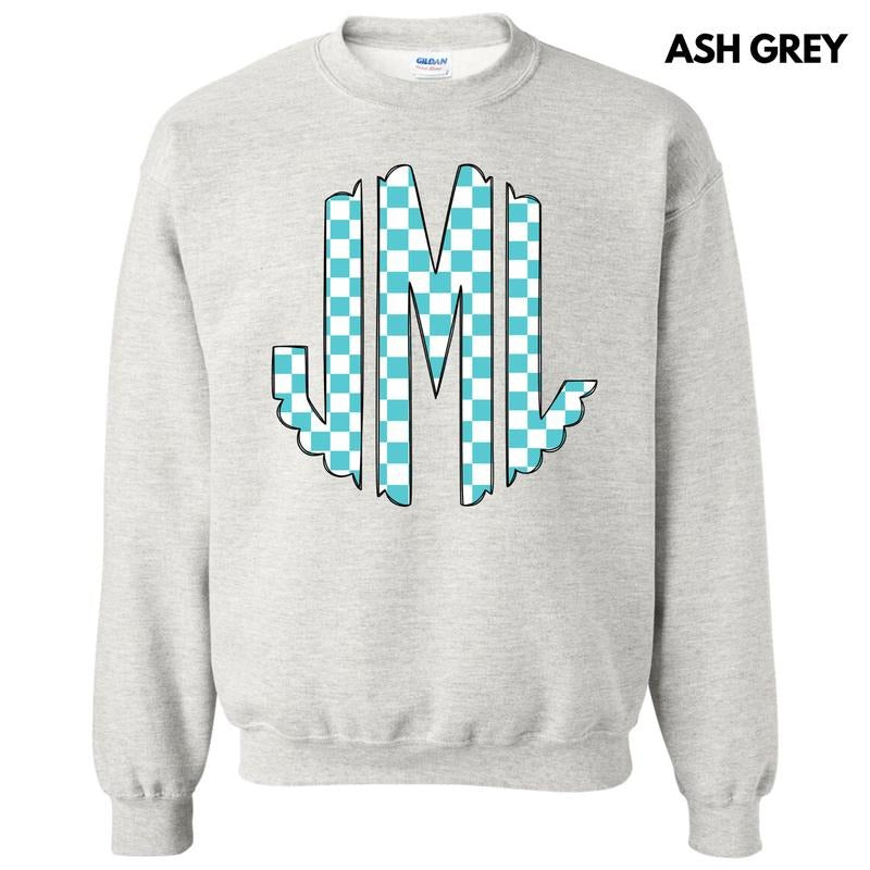 Teal Checker Monogram Sweatshirt 'NLB'