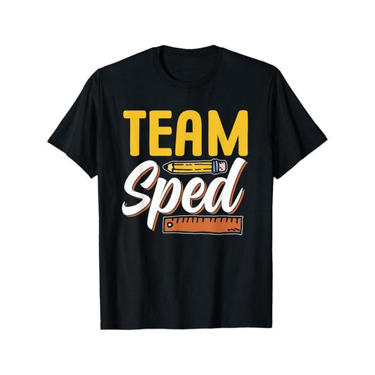 Team Sped Teacher Awareness Special Education Cute T-shirt Comfortable, Casual Short Sleeve, Daily Wear, All Season, Black, Men Made in USA