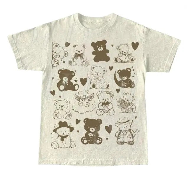 Teddy Bear Collage Tattoo Vintage Graphic Tshirt, Retro Bears With Hearts Shirt, Bears With Wings, Funny Gag Shirts, Cute Sleeping Bear Tee Menswear Top