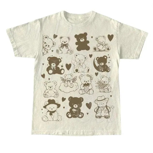 Teddy Bear Collage Tattoo Vintage Graphic Tshirt, Retro Bears With Hearts Shirt, Bears With Wings, Funny Gag Shirts, Cute Sleeping Bear Tee Menswear Top