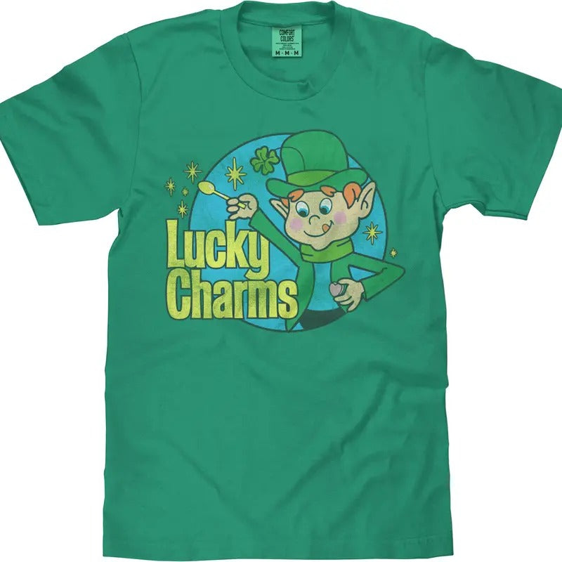 Tee Luv x Comfort Colors 70s Lucky Charms Cereal Leprechaun T-Shirt - Grass Green